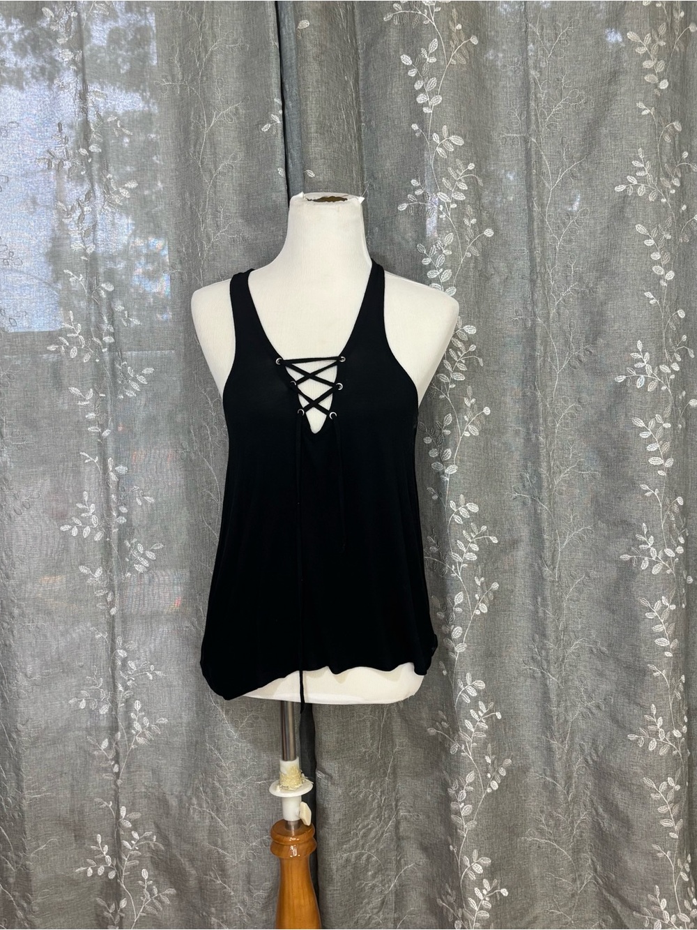 PINK Victoria's Secret Black Lace-Up Tank Top